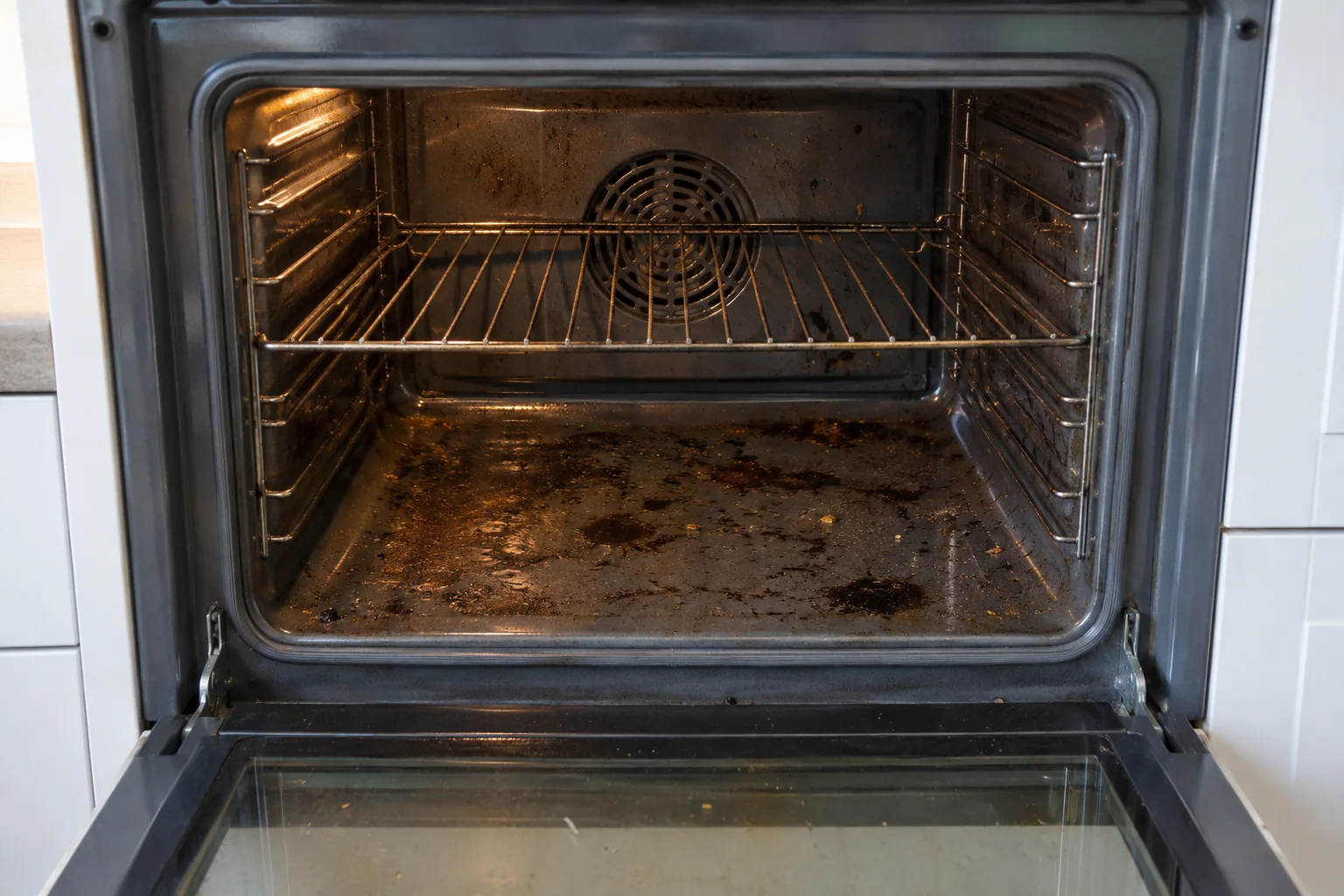 Ejemplo comparativo de interior del horno sucio